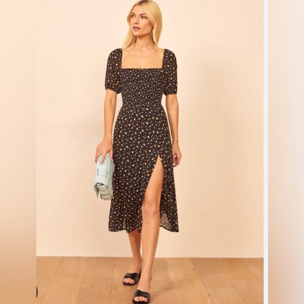 Reformation Meadow Smocked Georgette Midi Dress